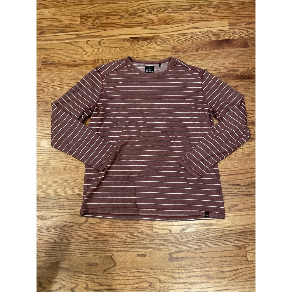 prAna Red Striped Pullover Long Sleeve Shirt Organic Cotton Blend Size XL
